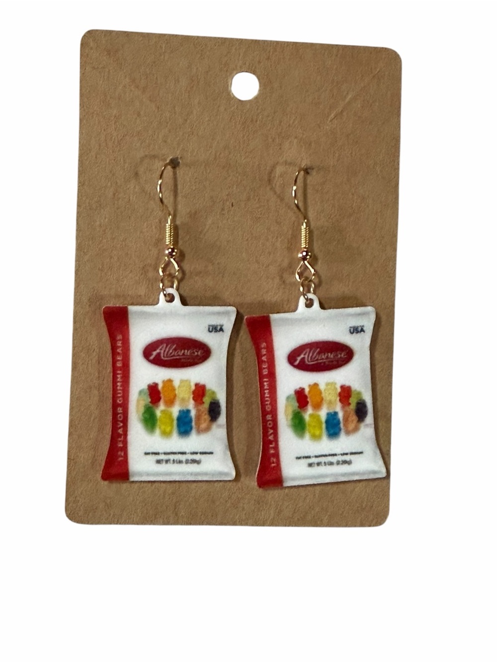 Gummy Bear Bag Drop Earrings - White & Red